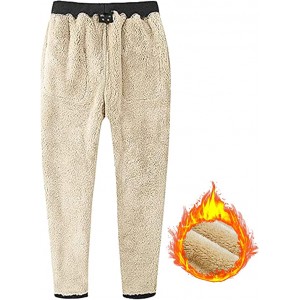 Gray Pink Men's Winter Fleece Pants Heavyweight Warm Sherpa Lined Sweatpants Running Jogger Pants with Pockets